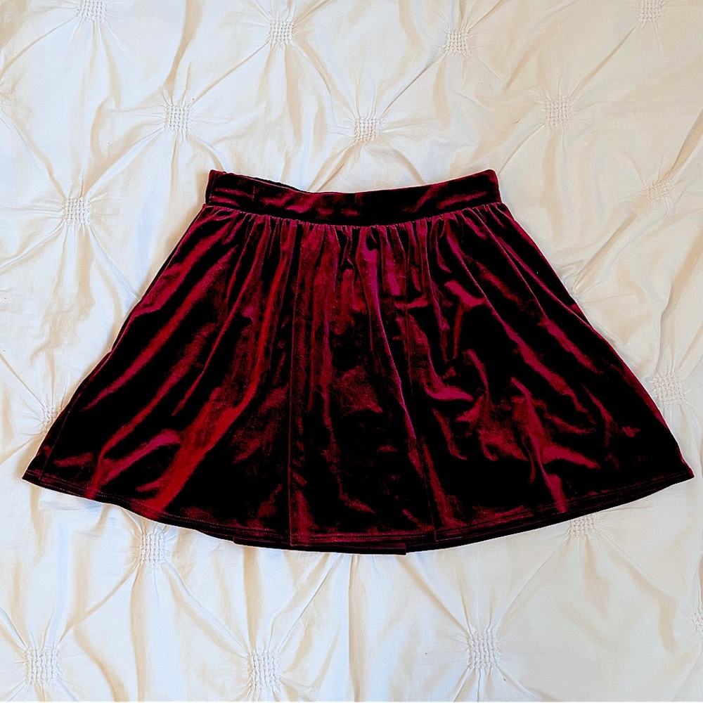 Garage Red Velvet Skater Skirt